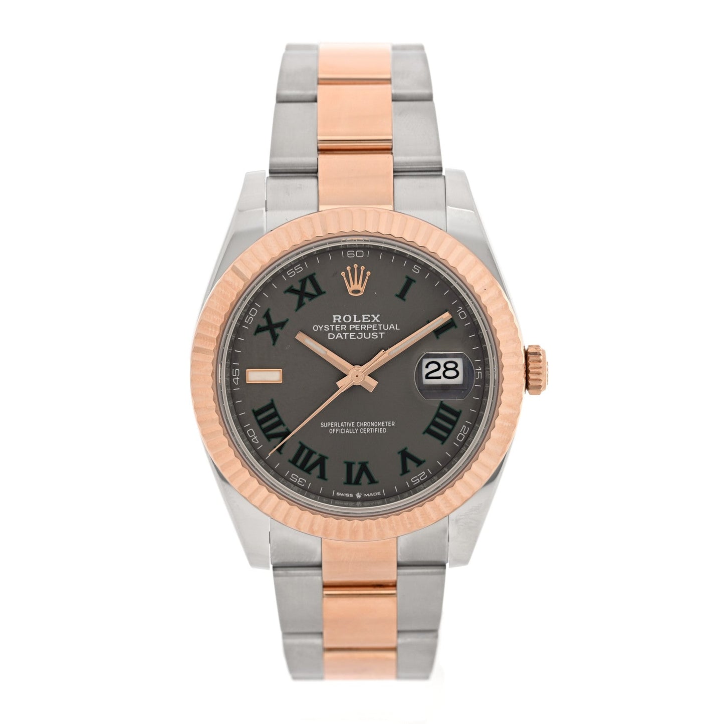 Stainless Steel 18K Everose Gold 41mm Oyster Perpetual Wimbledon Datejust Watch Slate 126331