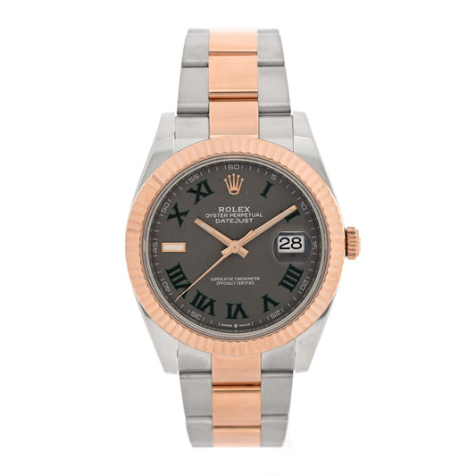 Stainless Steel 18K Everose Gold 41mm Oyster Perpetual Wimbledon Datejust Watch Slate 126331