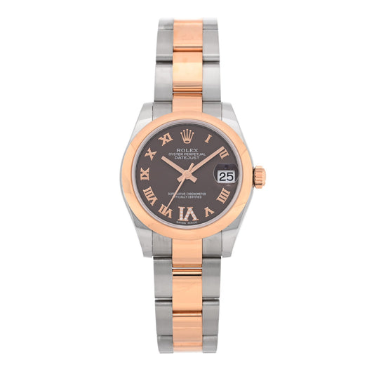 Stainless Steel 18K Everose Diamond 31mm Oyster Perpetual Datejust Watch Chocolate Roman 178241