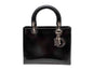 Black Christian Dior Medium Patent Lady Dior Bag