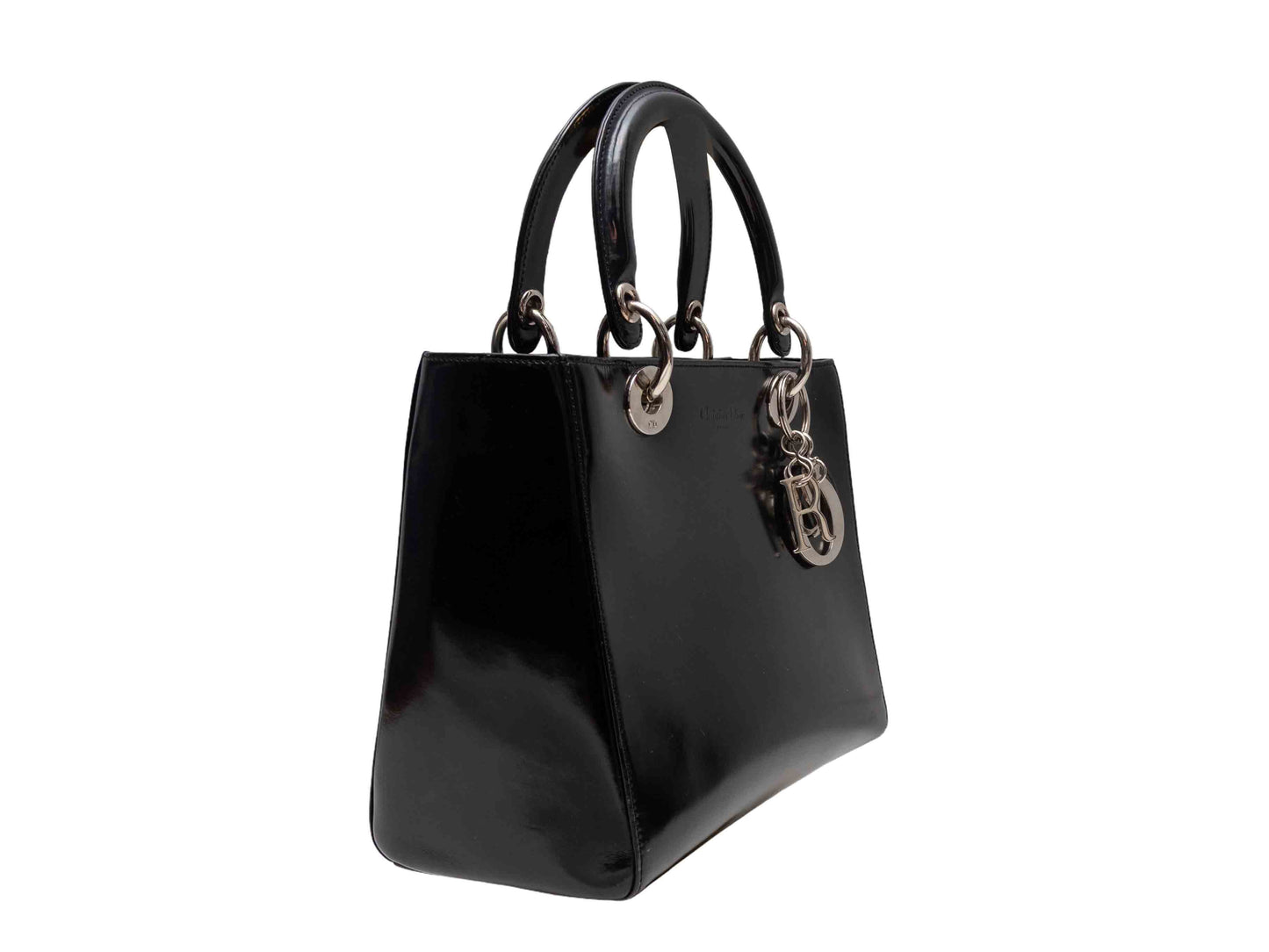 Black Christian Dior Medium Patent Lady Dior Bag