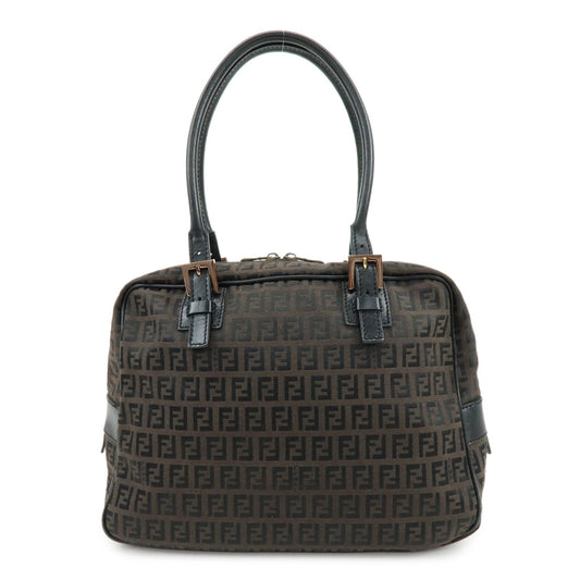 FENDI Zucchino Canvas Leather Hand Bag Boston Bag Brown 8BN005