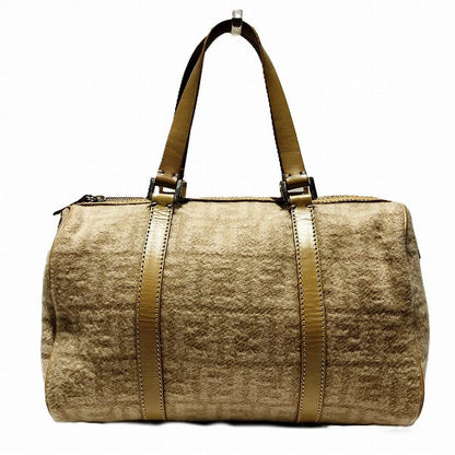 Fendi Zucca Canvas Wool Leather Boston Bag