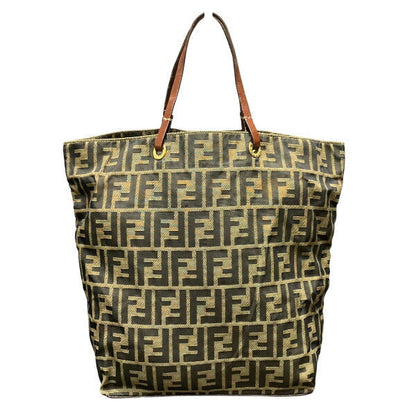 Fendi Zucca Canvas Leather Tote Bag