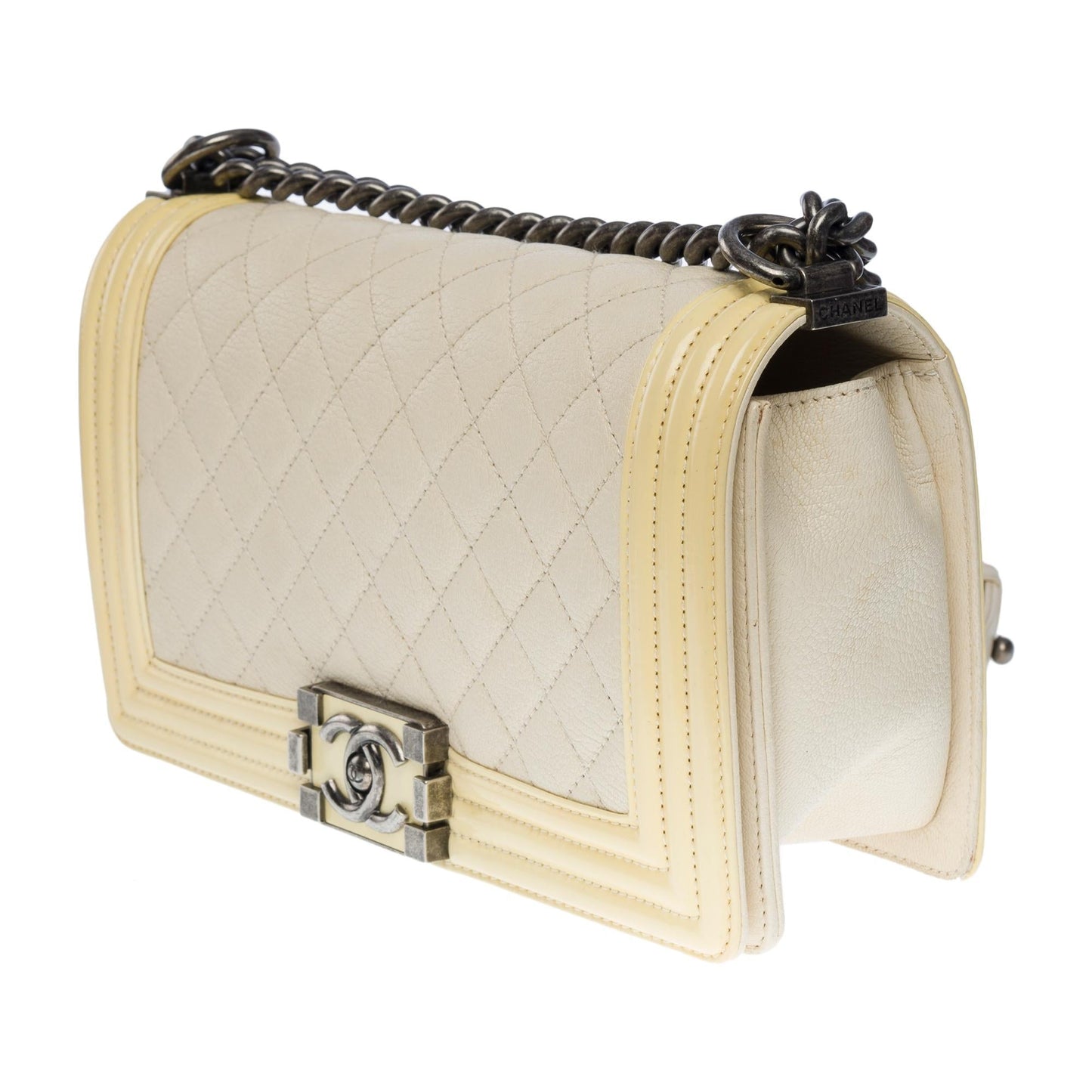 Chanel Boy Medium Caviar Leather Beige Shoulder Bag