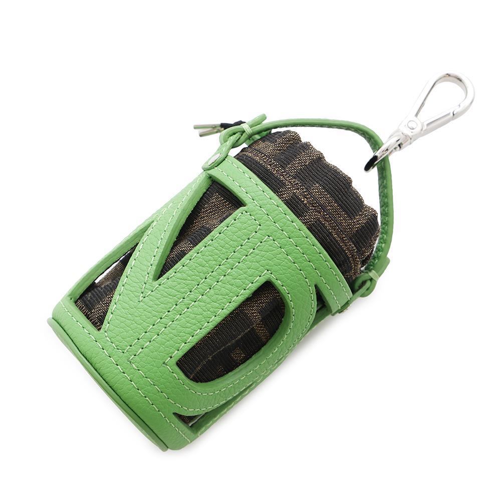 FENDI ?Zucca Pattern Bucket Motif Bag Charm Green7AS158 Canvas Leather