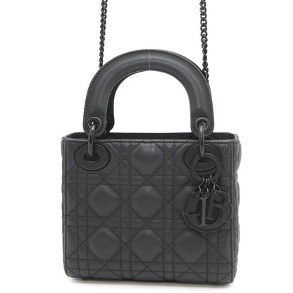 Dior Lady Dior Canage 2WAY Handbag BlackM0505SLOI Ultra Matt Calf Leather Size Mini