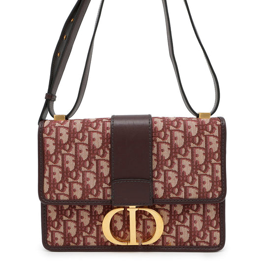 Dior Oblique Montaigne Shoulder Bag Bordeaux Canvas Leather