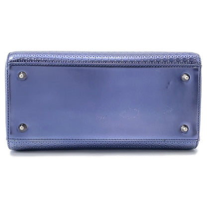 Dior Lady Dior 2WAY Handbag MetalicPurple Leather Size Medium