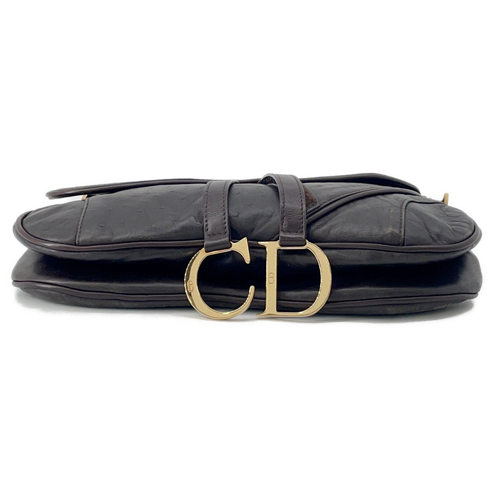 Dior Saddle OneShoulder Bag Brown Autruche Embossed Leather