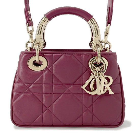 Dior Lady'S 95 22 2Way Handbag Bordeaux Leather Size Mini
