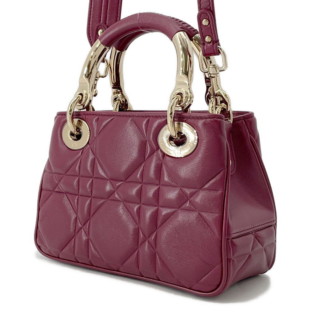 Dior Lady'S 95 22 2Way Handbag Bordeaux Leather Size Mini