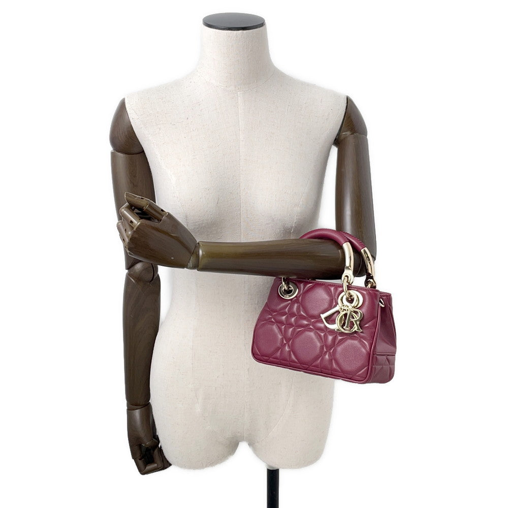Dior Lady'S 95 22 2Way Handbag Bordeaux Leather Size Mini