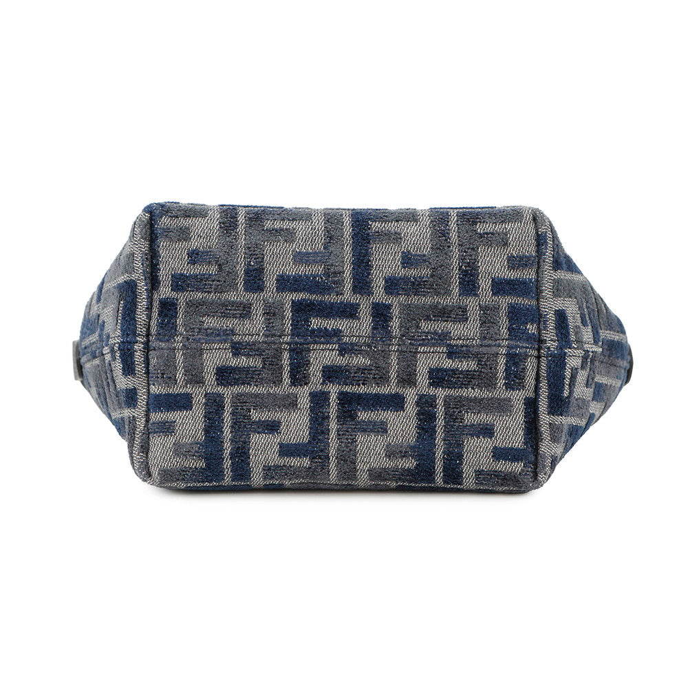 FENDI Roll FF Jacquard 2-way Handbag Navy8BS096 Canvas Leather Size Mini