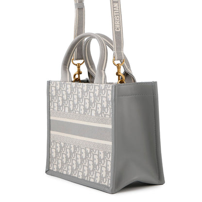 Dior Book Tote Leather Grey Tote Bag