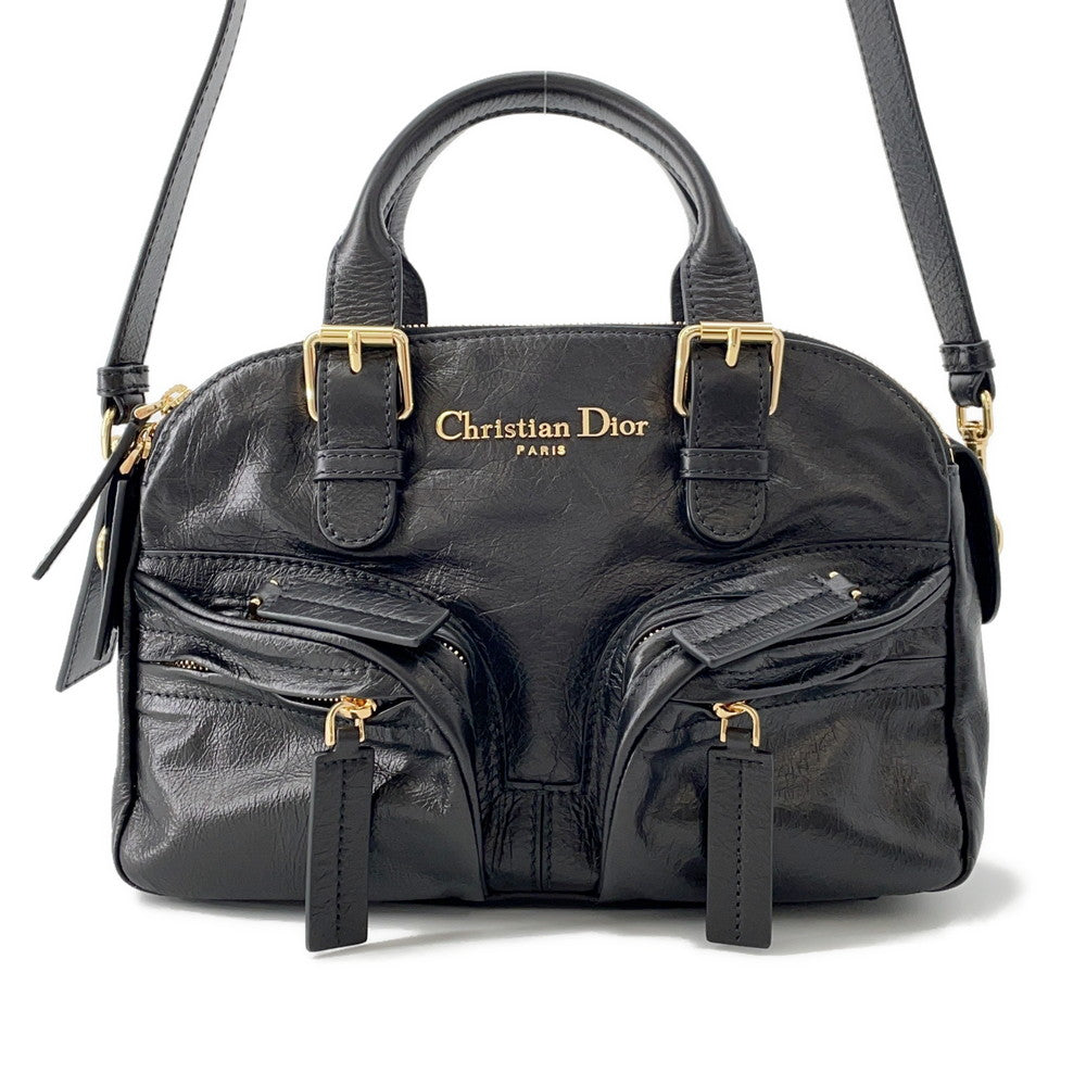 Dior Grand Tour Bowling Bag Blackm6000Unqd Crinkled Calf Leather Size Small