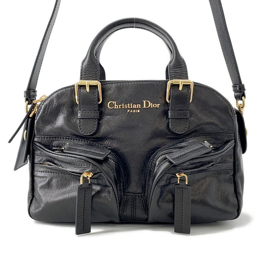 Dior Grand Tour Bowling Bag Blackm6000Unqd Crinkled Calf Leather Size Small