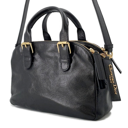 Dior Grand Tour Bowling Bag Blackm6000Unqd Crinkled Calf Leather Size Small