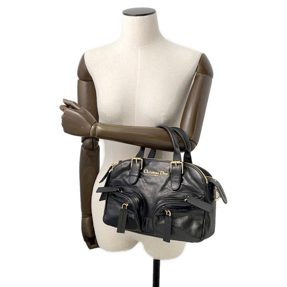 Dior Grand Tour Bowling Bag Blackm6000Unqd Crinkled Calf Leather Size Small