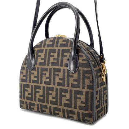 FENDI Zucca 2-way Bag Khaki Canvas Leather
