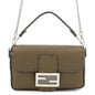 FENDI Baguette Selleria 2-Way Chain Shoulder Bag Khaki8BS017 Leather Size Mini