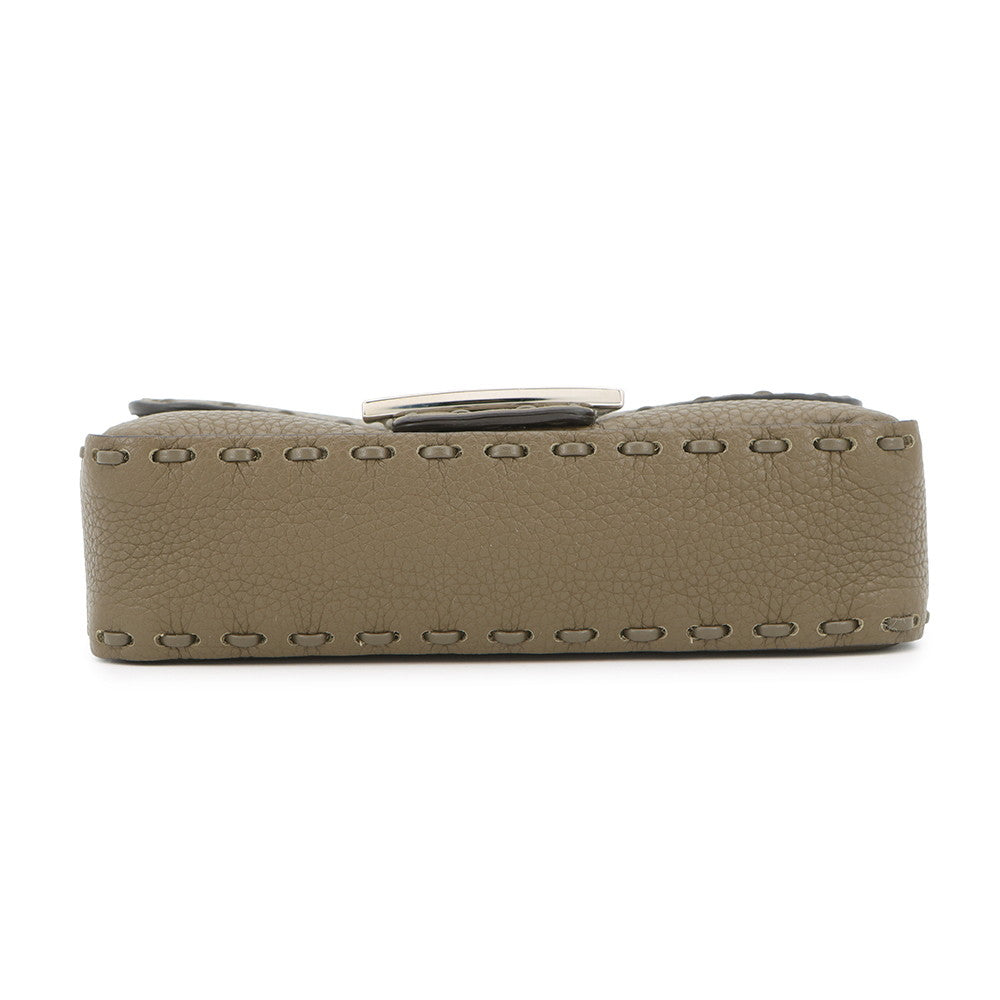 FENDI Baguette Selleria 2-Way Chain Shoulder Bag Khaki8BS017 Leather Size Mini