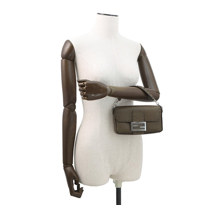 FENDI Baguette Selleria 2-Way Chain Shoulder Bag Khaki8BS017 Leather Size Mini