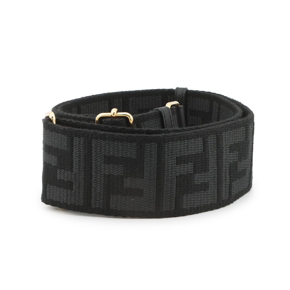 FENDI FF logo strap Black Canvas Leather