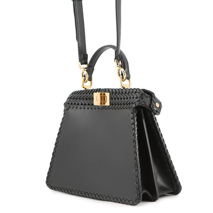 FENDI Peekaboo ISeeU Braided Black8BN327 Leather Size Small
