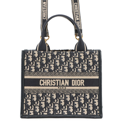 Dior Oblique Embroidery Book Tote Navym1325Czbb Canvas Calf Leather Size Small