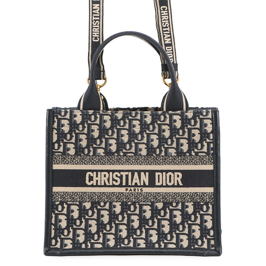 Dior Oblique Embroidery Book Tote Navym1325Czbb Canvas Calf Leather Size Small