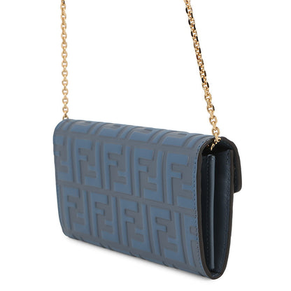 FENDI Zucca Pattern F is FENDI Chain Long Wallet Blue8M0365 Leather