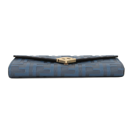 FENDI Zucca Pattern F is FENDI Chain Long Wallet Blue8M0365 Leather