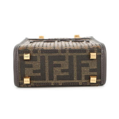 FENDI Zucca Sunshine Shopper 2-Way Handbag Brown8BS051 Canvas Leather Sequins