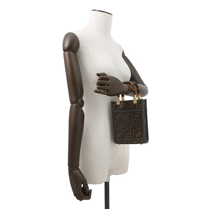 FENDI Zucca Sunshine Shopper 2-Way Handbag Brown8BS051 Canvas Leather Sequins