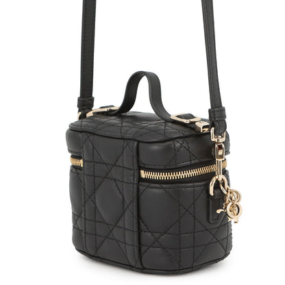 Dior Cannage 2-Way Vanity Shoulder Pouch Black Leather