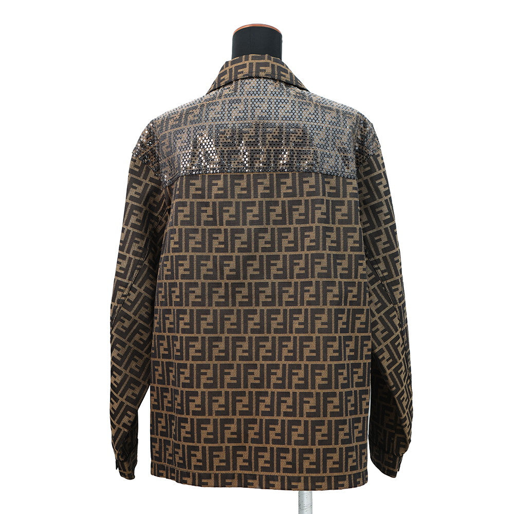 FENDI Logo Print Jacket Size Chronomat 44 Brown Polyester70% Cotton30%