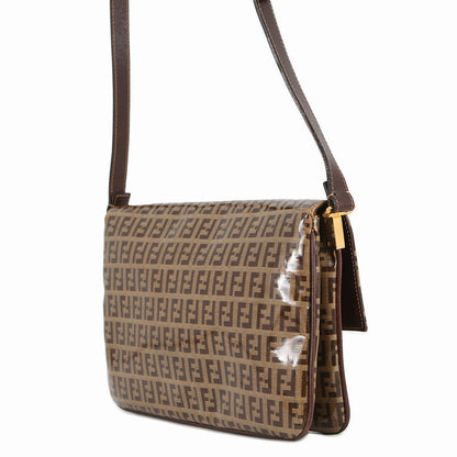 FENDI Zucchino Shoulder Bag Beige/Brown Enamel