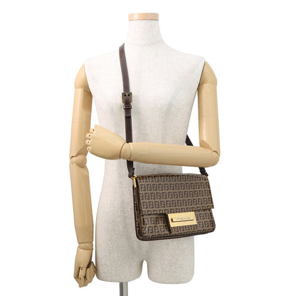 FENDI Zucchino Shoulder Bag Beige/Brown Enamel