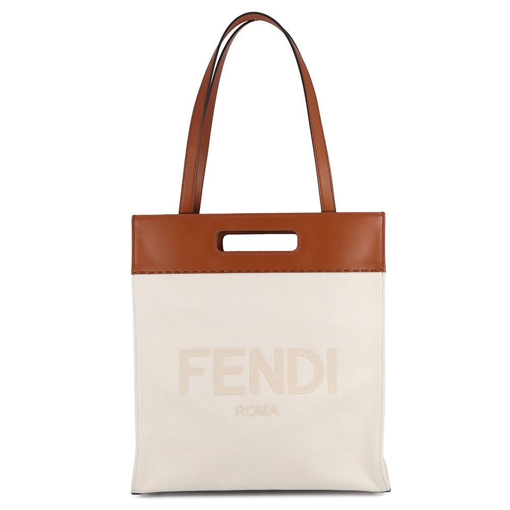 FENDI Shopping bag Brown/White7VA481 Leather Canvas