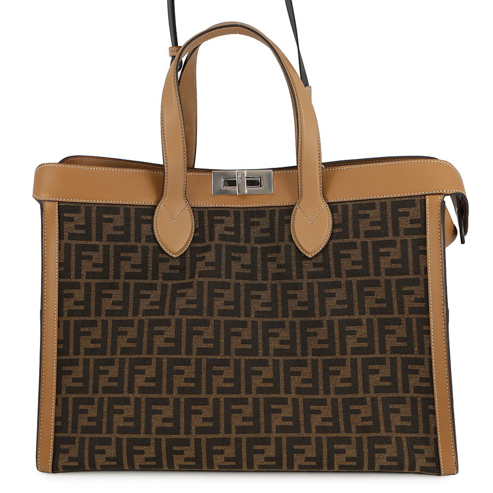 FENDI Peekaboo I See You Zucca Forty 8 Camel/Brown7VA566 Leather Canvas