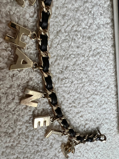 Chanel Leather Enchained Logo Charm Bracelet