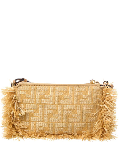 Fendi Baguette Ff Jacquard & Raffia Pouch