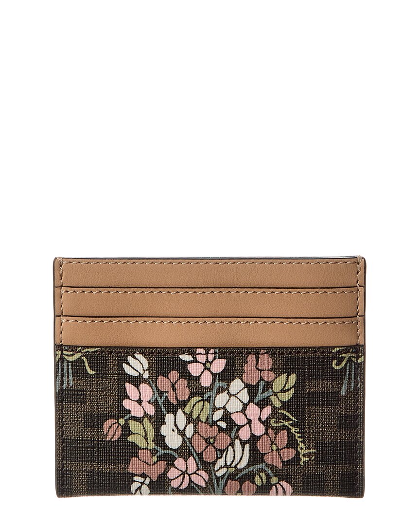 Fendi Roma Ff Jacquard & Leather Card Holder, Brown