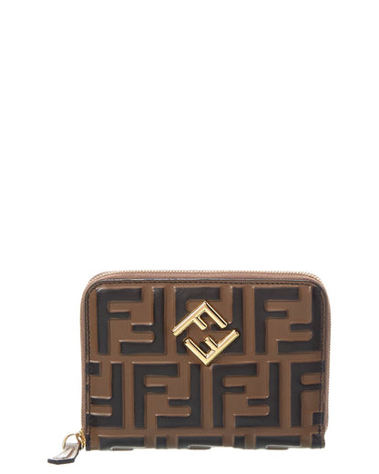 Fendi Ff Diamonds Leather Zip Around Medium Wallet