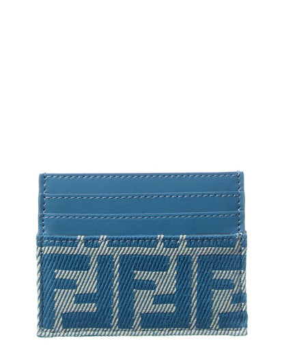 Fendi Diamonds Ff Jacquard & Leather Card Holder, Blue