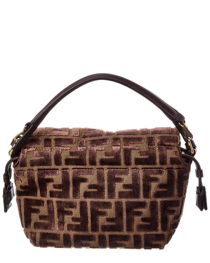 Fendi Mamma Baguette Small Ff Jacquard Velvet & Leather Shoulder Bag