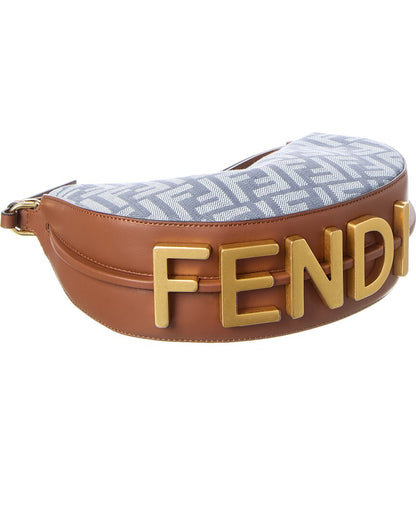 Fendi Fendigraphy Mini Ff Denim & Leather Hobo Bag