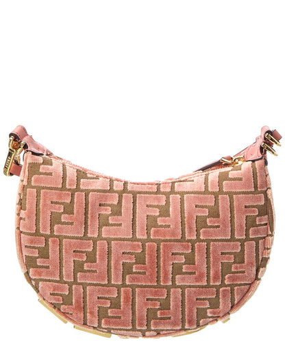 Fendi Fendigraphy Mini Ff Jacquard Velvet & Leather Hobo Bag