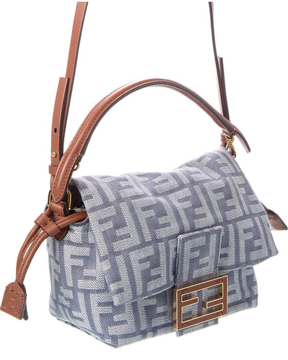 Fendi Mamma Baguette Small Ff Denim & Leather Shoulder Bag